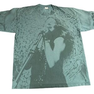 Vintage Janis Joplin 90s Graphic T Shirt Green All‎ Over Print Mens XL Cronies